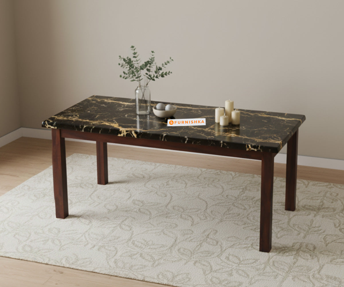 Zhera 6 Seater Dining Sets with Black Engineered Marble Top