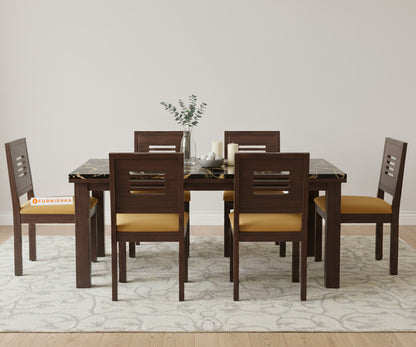 Zhera 6 Seater Dining Sets with Black Engineered Marble Top