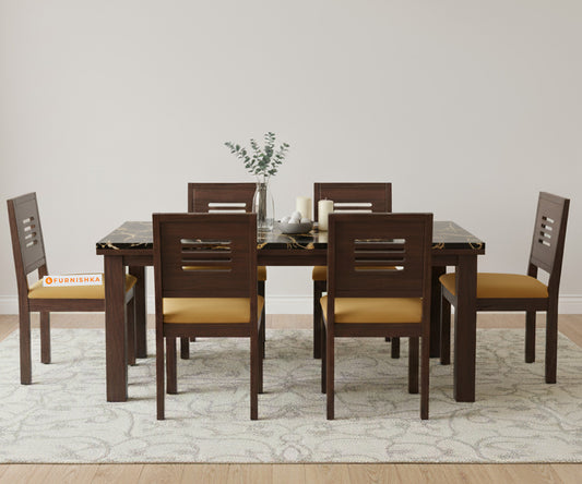 Zhera 6 Seater Dining Sets with Black Engineered Marble Top