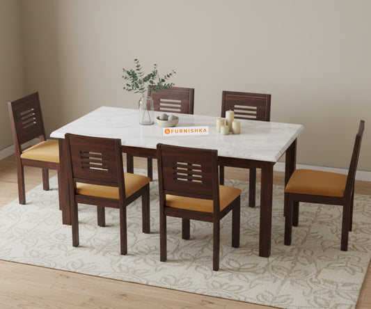 Zhera 6 Seater Dining Sets with White Engineered Marble Top