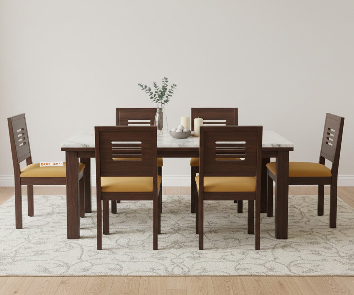 Zhera 6 Seater Dining Sets with White Engineered Marble Top