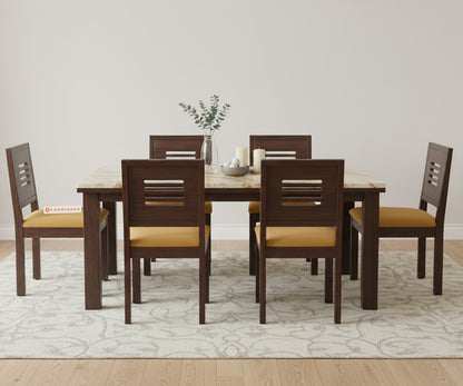 Zhera 6 Seater Dining Sets with Rosalia Gold Engineered Marble Sandwich Top