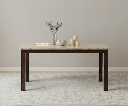 Zhera 6 Seater Dining Sets with Rosalia Gold Engineered Marble Sandwich Top