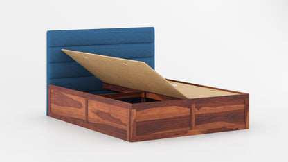 Niva Sheesham Wood bed with Upholstered headboard Box Storage King Size