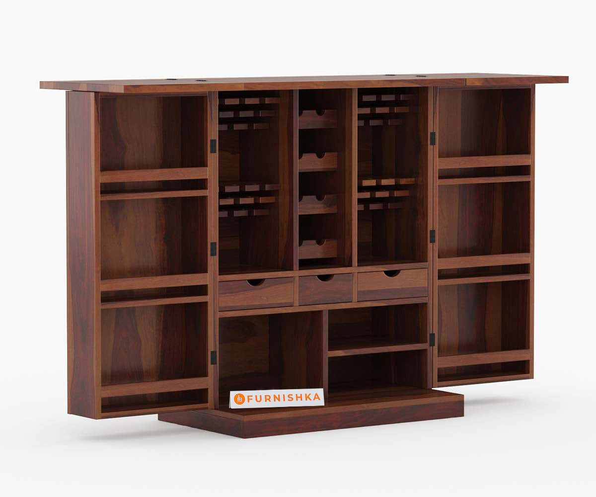 Ace Solid Sheesham Wood Bar Cabinet