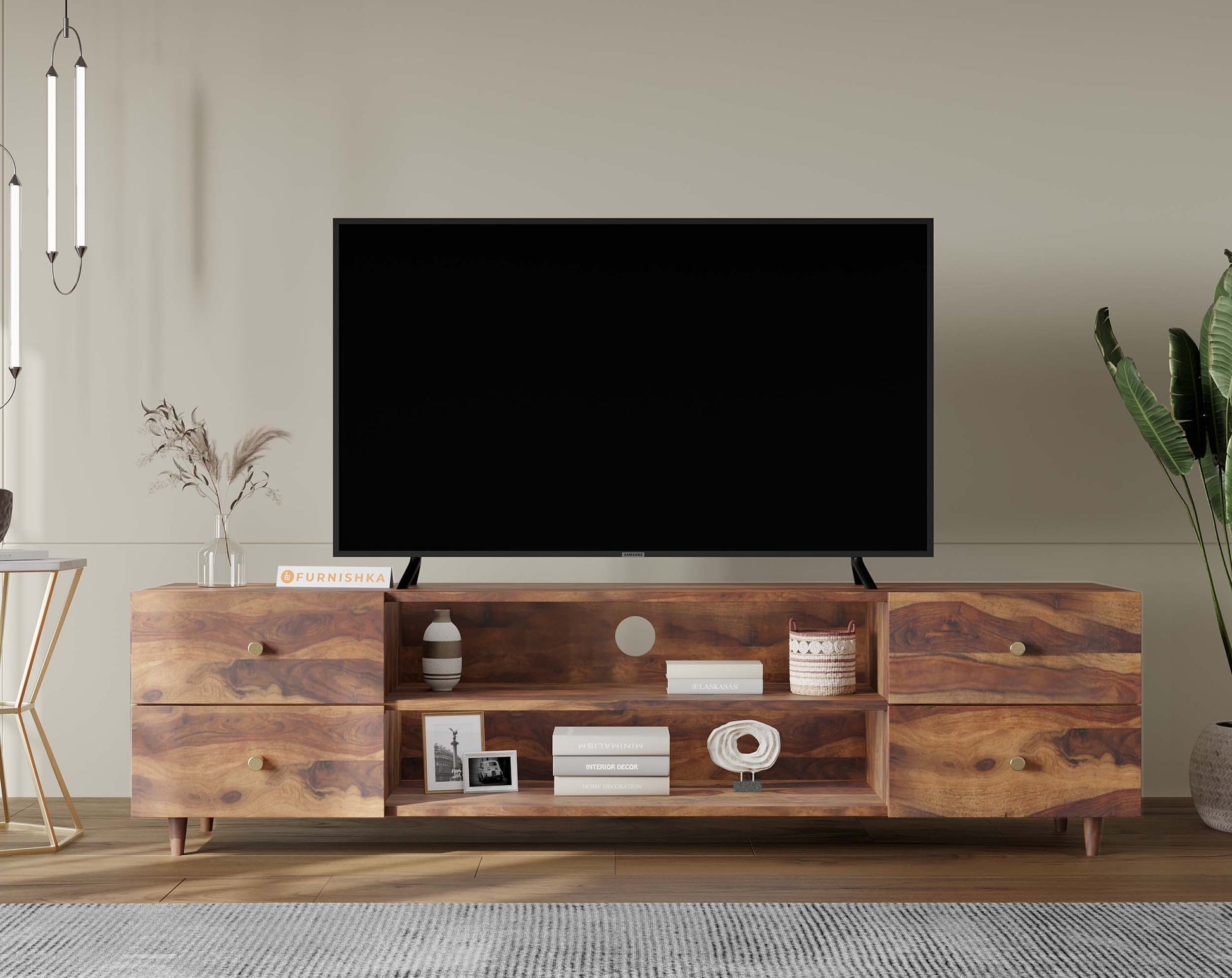 OG Palvich Sheesham TV Unit with 4 Drawers - Furnishka 