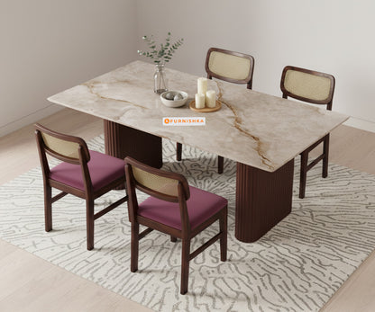 Swaarno 4 Seater Dining Sets with Australian Onyx sandwich Engineering Marble Top in Dark Walnut Finish