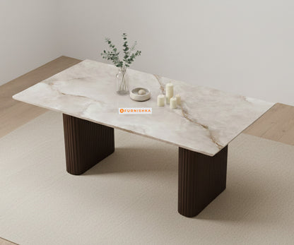 Swaarno 4 Seater Dining Sets with Australian Onyx sandwich Engineering Marble Top in Dark Walnut Finish