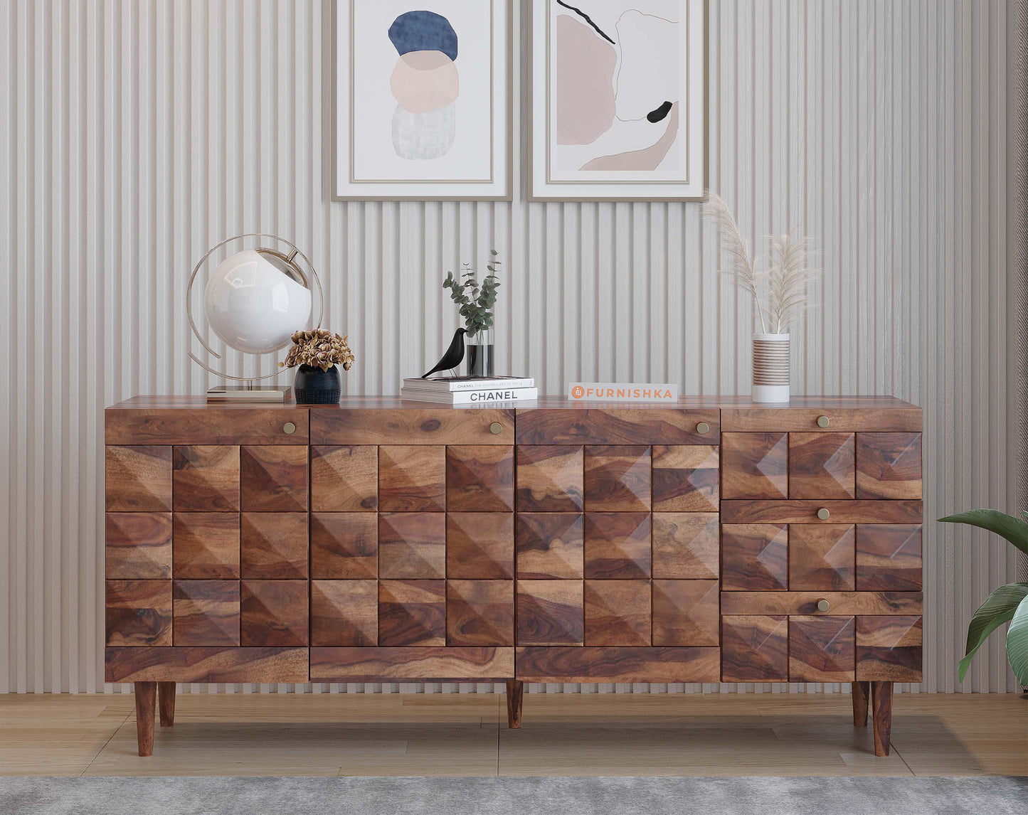Nova Toshi Sideboard With 3 shutters and 3 drawers in Sheesham - Furnishka 