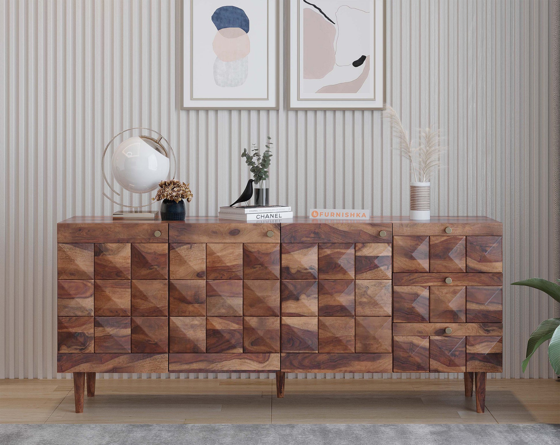 Nova Toshi Sideboard With 3 shutters and 3 drawers in Sheesham - Furnishka 