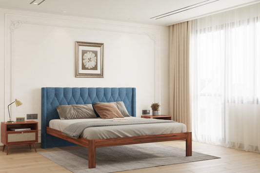 Samawi Sheesham Wood bed with Upholstered headboard Non Storage King Size
