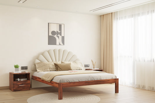 Satin Sheesham Wood bed with Upholstered headboard Non Storage King Size