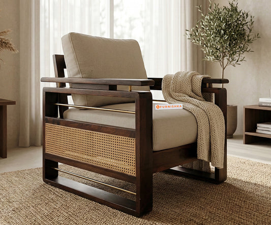 Aadhya 1 Seater Wooden Sofa With Cane - Furnishka 