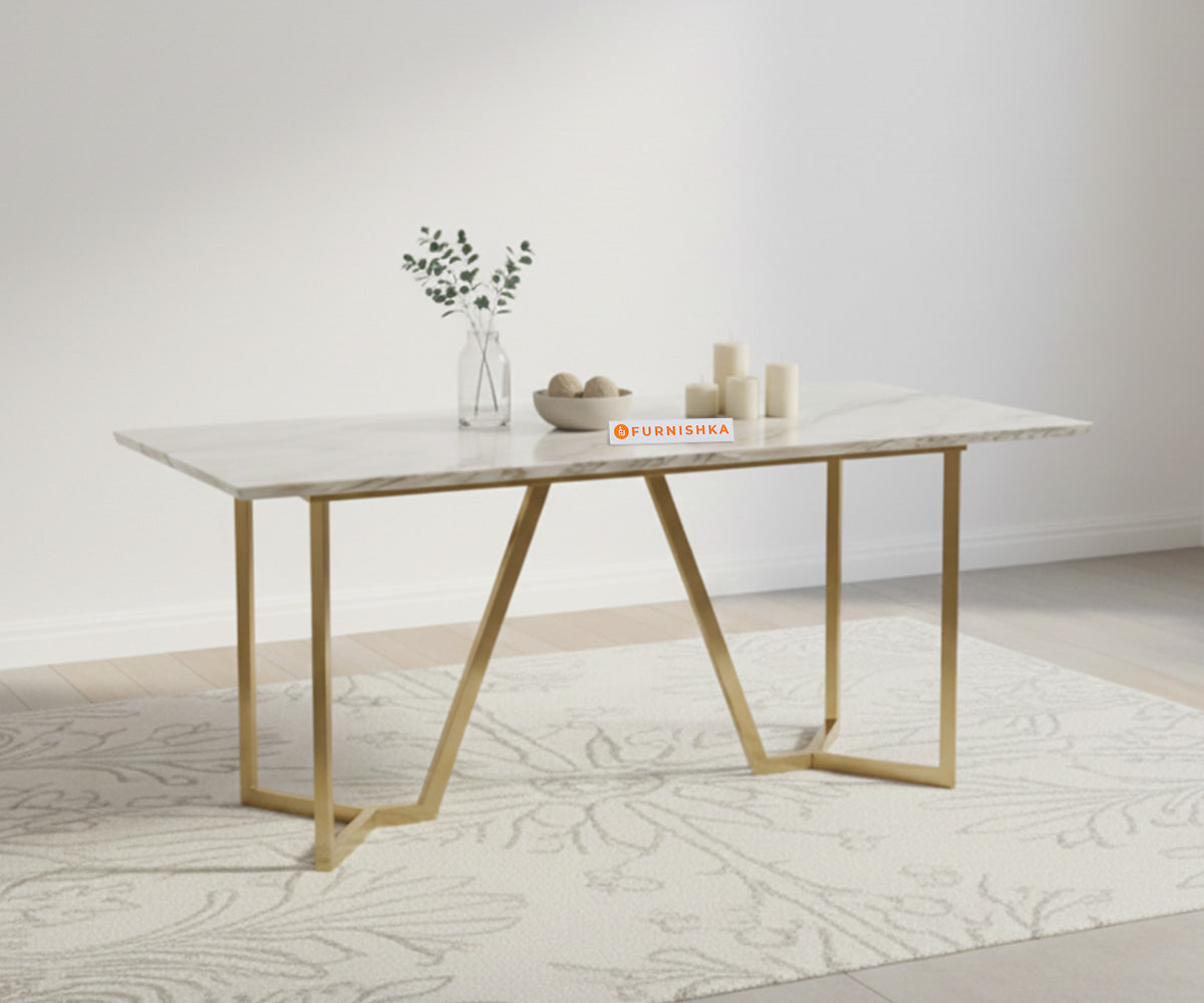 Aanvo 4 Seater Dining Sets with Indian Marble sandwich Engineering Marble Top in Gold Finish - Furnishka 