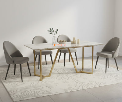 Aanvo 4 Seater Dining Sets with Indian Marble sandwich Engineering Marble Top in Gold Finish