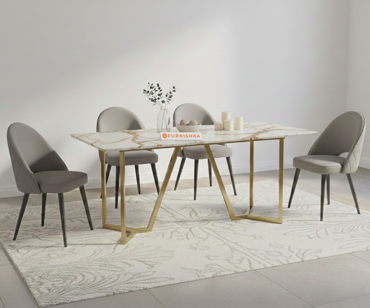 Aanvo 4 Seater Dining sets with ROSALIA GOLD sandwich Engineering Marble Top in Gold Finish - Furnishka 