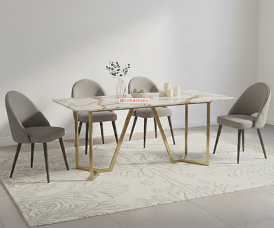 Aanvo 4 Seater Dining sets with ROSALIA GOLD sandwich Engineering Marble Top in Gold Finish