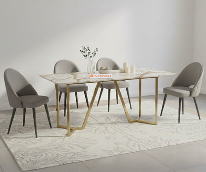 Aanvo 4 Seater Dining sets with ROSALIA GOLD sandwich Engineering Marble Top in Gold Finish - Furnishka 