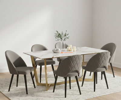 Aanvo 6 Seater Dining Sets with Australian Onyx sandwich Engineering Marble Top  in Gold Finish
