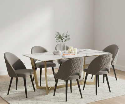 Aanvo 6 Seater Dining Sets with Indian Marble sandwich Engineering Marble Top in Gold Finish