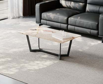 Aanvo Coffee Table with Indian Marble Top in  Black Finish - Furnishka 