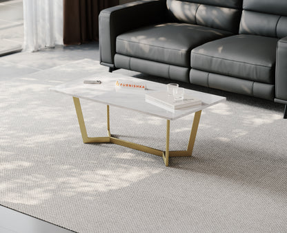 Aanvo Coffee Table with Indian Marble Top in  Gold Finish - Furnishka 