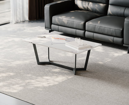 Aanvo Coffee Table with Quartz Marble Top in Black Finish - Furnishka 