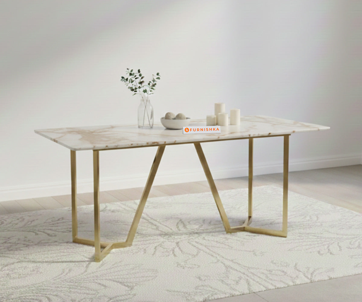 Aanvo Dining Table with Australian Onyx sandwich Engineering Marble Top 4 Seater in Gold Finish - Furnishka 