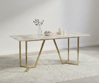 Aanvo Dining Table with Australian Onyx sandwich Engineering Marble Top 4 Seater in Gold Finish - Furnishka 