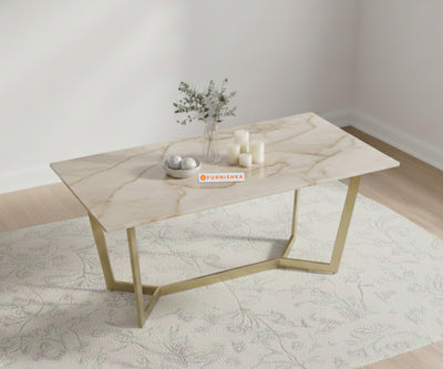Aanvo Dining Table with Australian Onyx sandwich Engineering Marble Top 4 Seater in Gold Finish