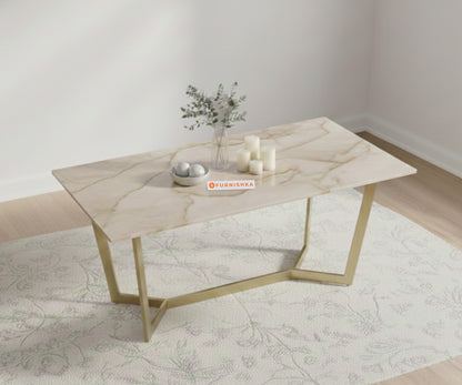 Aanvo Dining Table with Australian Onyx sandwich Engineering Marble Top 4 Seater in Gold Finish - Furnishka 