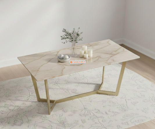 Aanvo Dining Table with Australian Onyx sandwich Engineering Marble Top 4 Seater in Gold Finish - Furnishka 