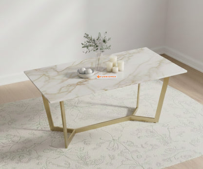 Aanvo Dining Table with ROSALIA GOLD sandwich Engineering Marble Top 4 Seater in Gold Finish - Furnishka 