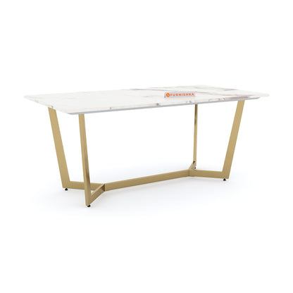 Aanvo Dining Table with White Engineering Marble Sandwich Top 4 Seater in Gold Finish - Furnishka 