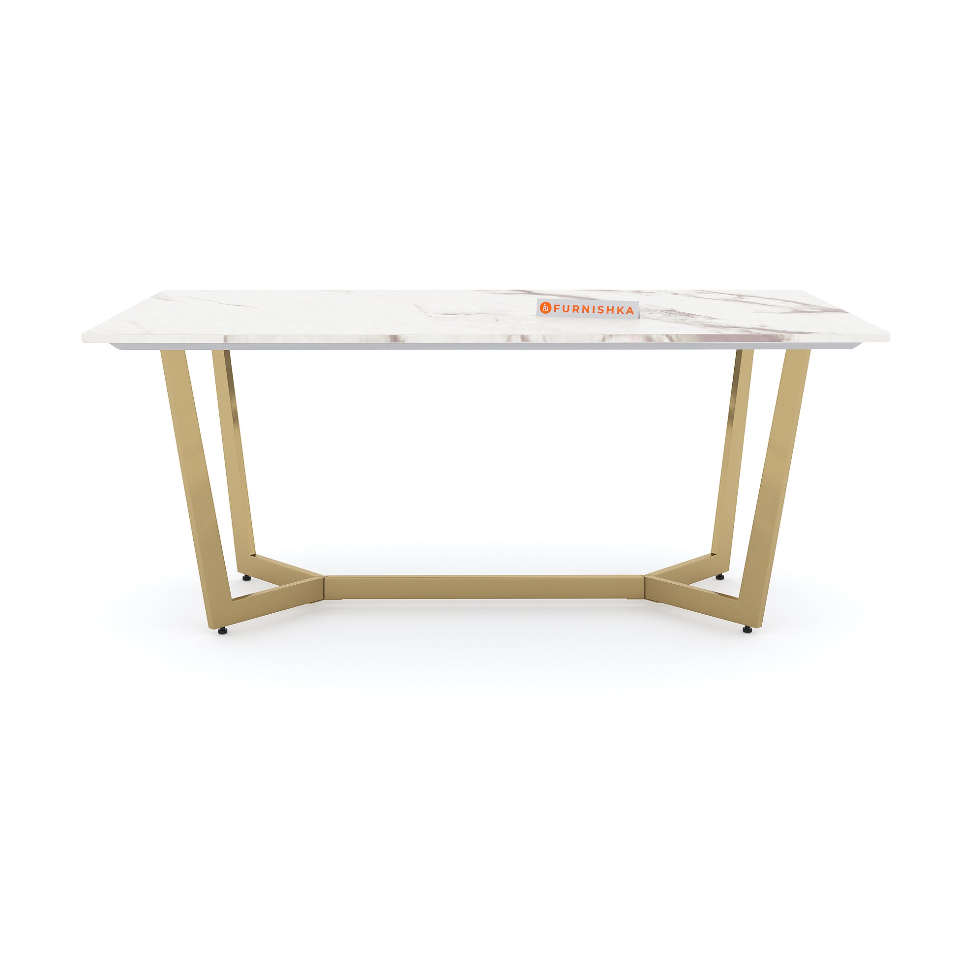 Aanvo Dining Table with White Engineering Marble Sandwich Top 4 Seater in Gold Finish - Furnishka 