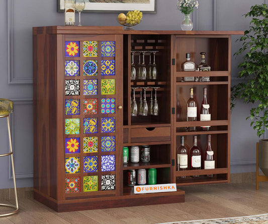 Ace Solid Sheesham Wood Bar Cabinet - Furnishka 
