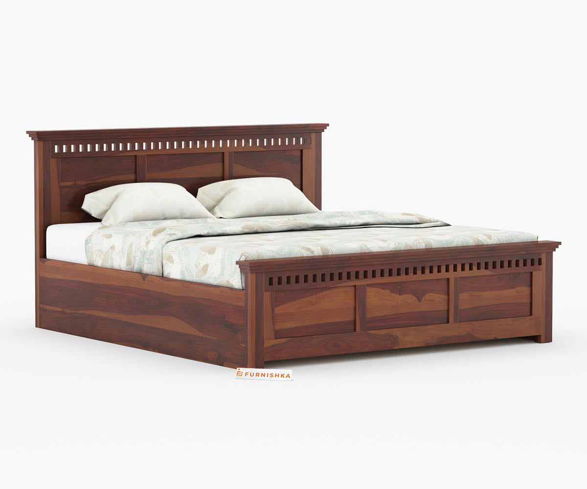 Adi Sheesham Wood Bed with Hydraulic Storage - King Size - Furnishka 