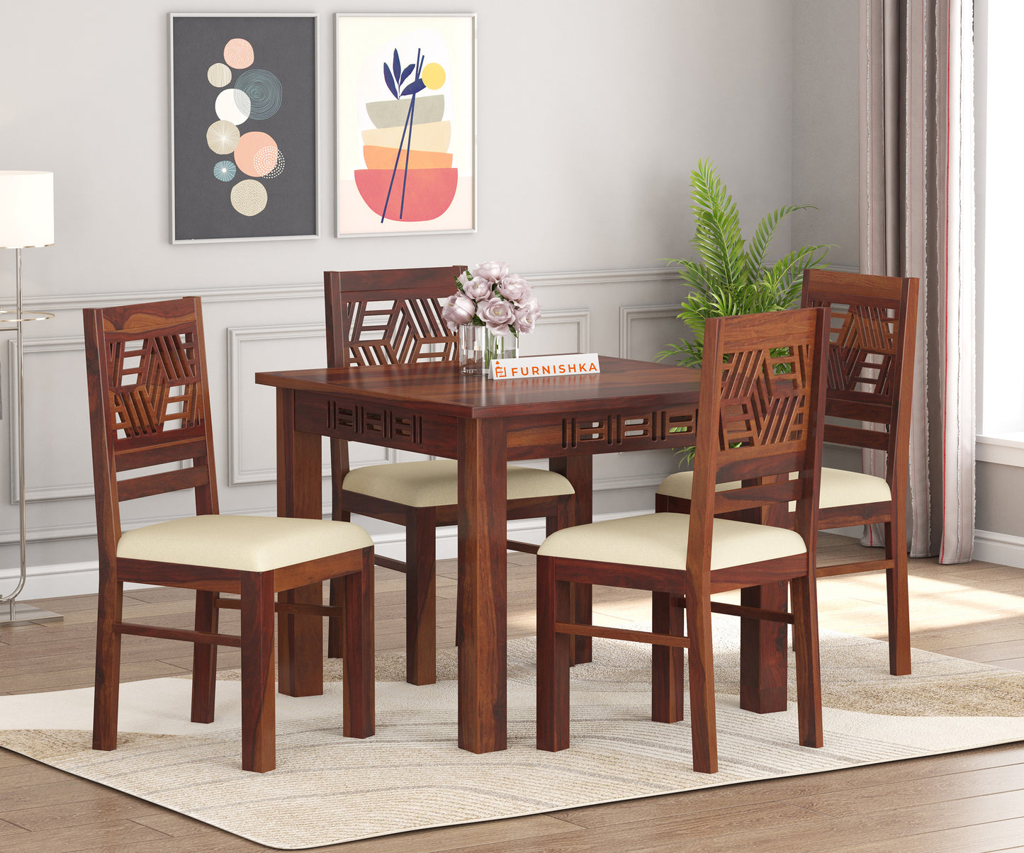 Adiva Sheesham wood 4 Seater Dining Set With Chair - Furnishka