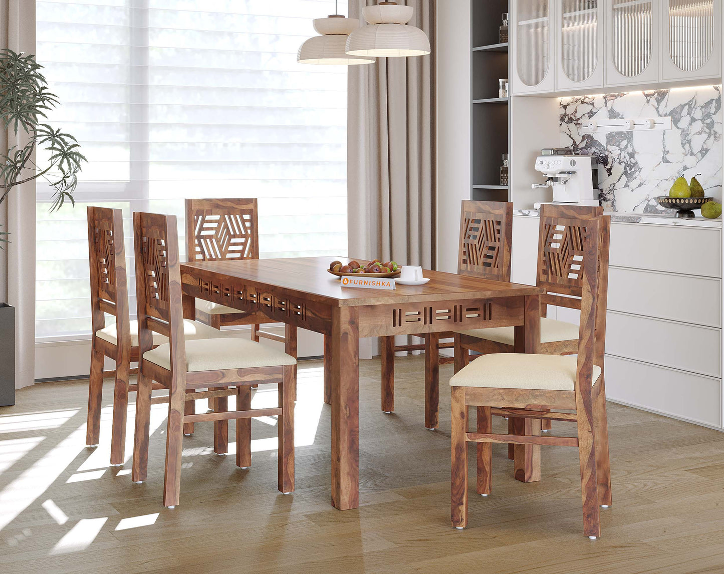Adiva Sheesham wood 6 Seater Dining Set With Chair - Furnishka