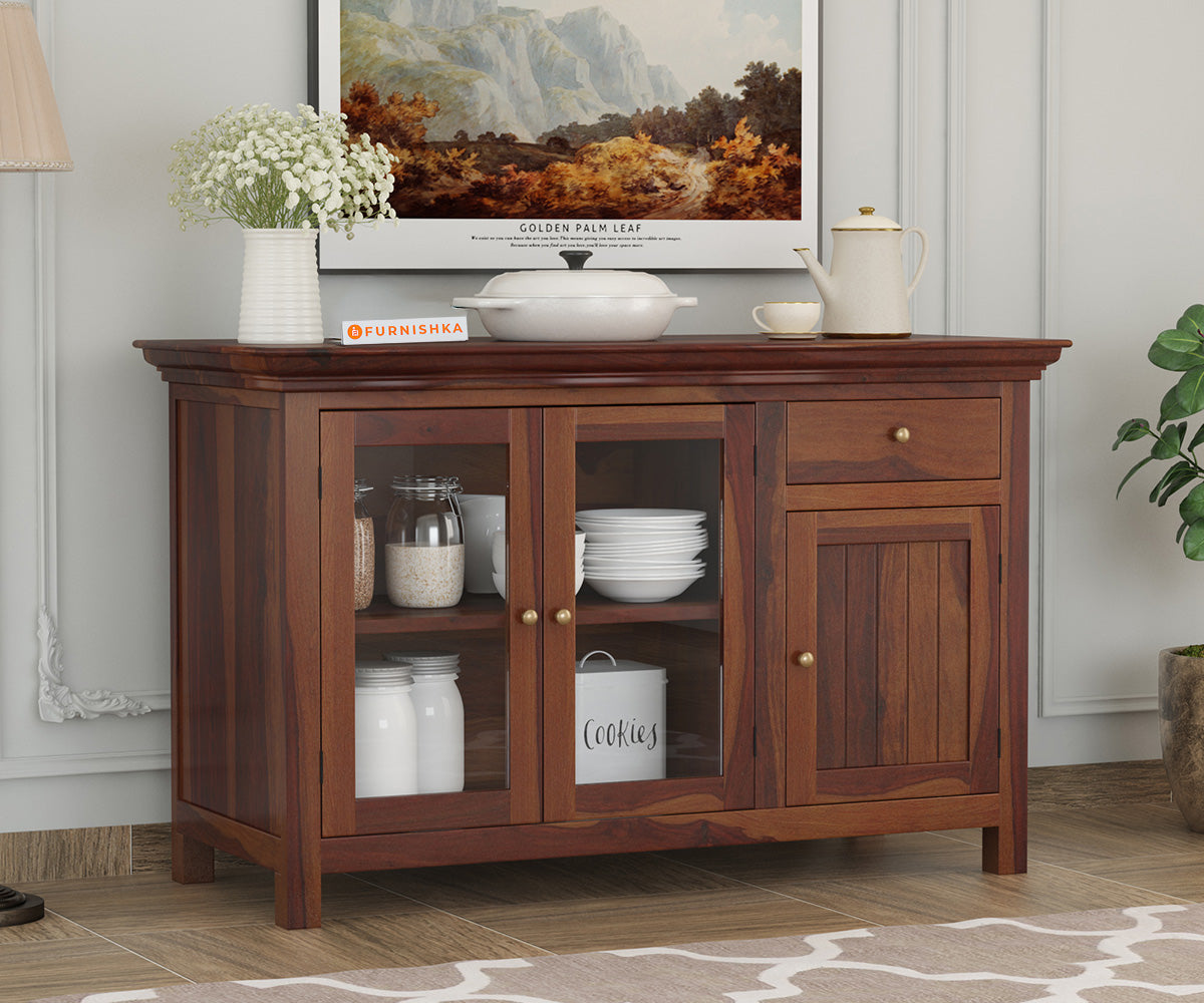 Aela Crockery Sheesham Wood Kitchen Cabinet - Furnishka 