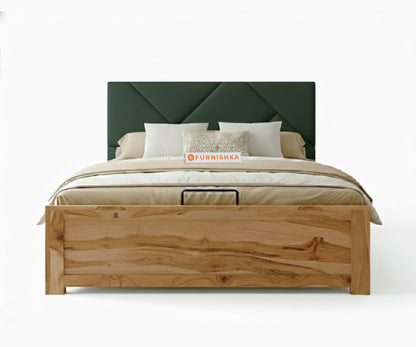 Agatha Real Teak Wood Hydraulic Bed King Size Pine Green - Furnishka 