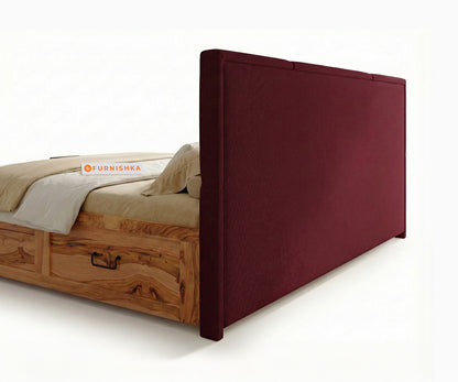 Agatha Real Teak Wood Hydraulic Bed King Size Red Wine - Furnishka 
