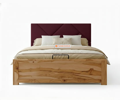 Agatha Real Teak Wood Hydraulic Bed King Size Red Wine - Furnishka 