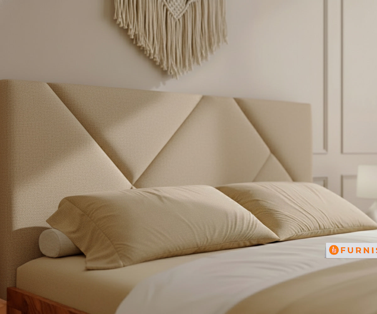 Agatha Real Teak Wood Hydraulic Bed Queen Size Light Beige - Furnishka 