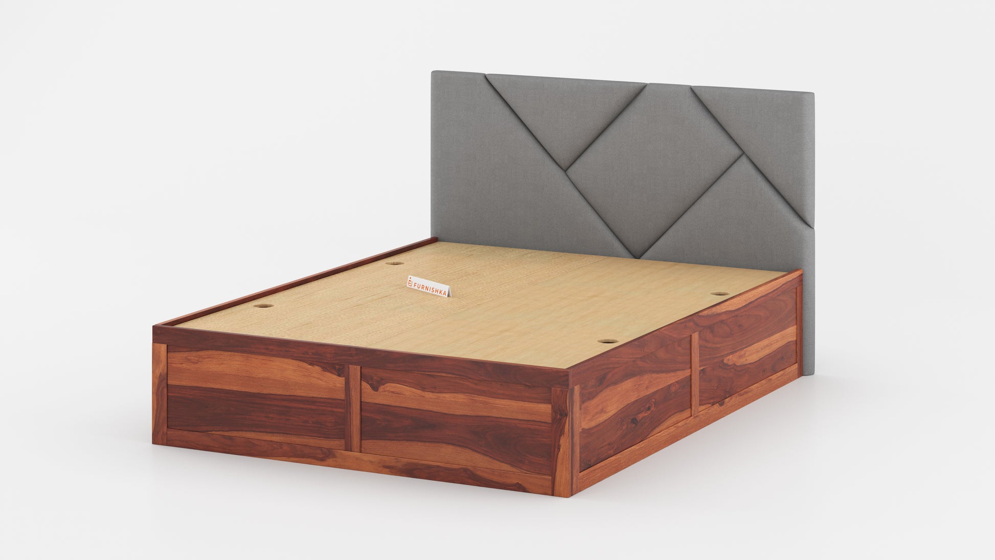 Agatha Sheesham Wood bed with Upholstered headboard Box Storage King Size - Furnishka 