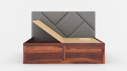 Agatha Sheesham Wood bed with Upholstered headboard Box Storage King Size - Furnishka 
