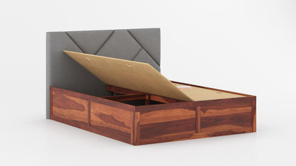 Agatha Sheesham Wood bed with Upholstered headboard Box Storage King Size - Furnishka 