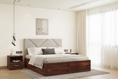 Agatha Sheesham Wood bed with Upholstered headboard Box Storage King Size