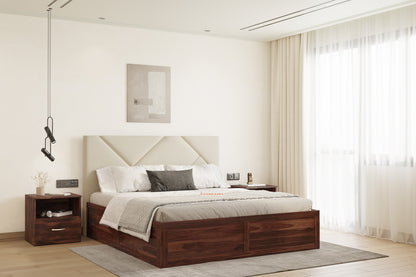 Agatha Sheesham Wood bed with Upholstered headboard Box Storage King Size - Furnishka 