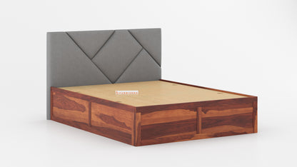 Agatha Sheesham Wood bed with Upholstered headboard Box Storage Queen Size - Furnishka 